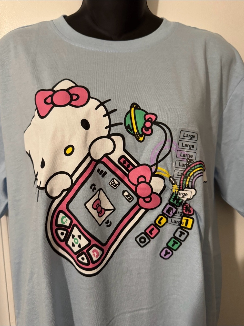 NWT- San Rio Hello Kitty Light Blue Tee with Pink Device Graphic